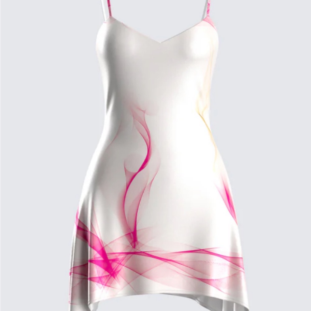 Finesse White Mini Slip Dress with Pink Accent